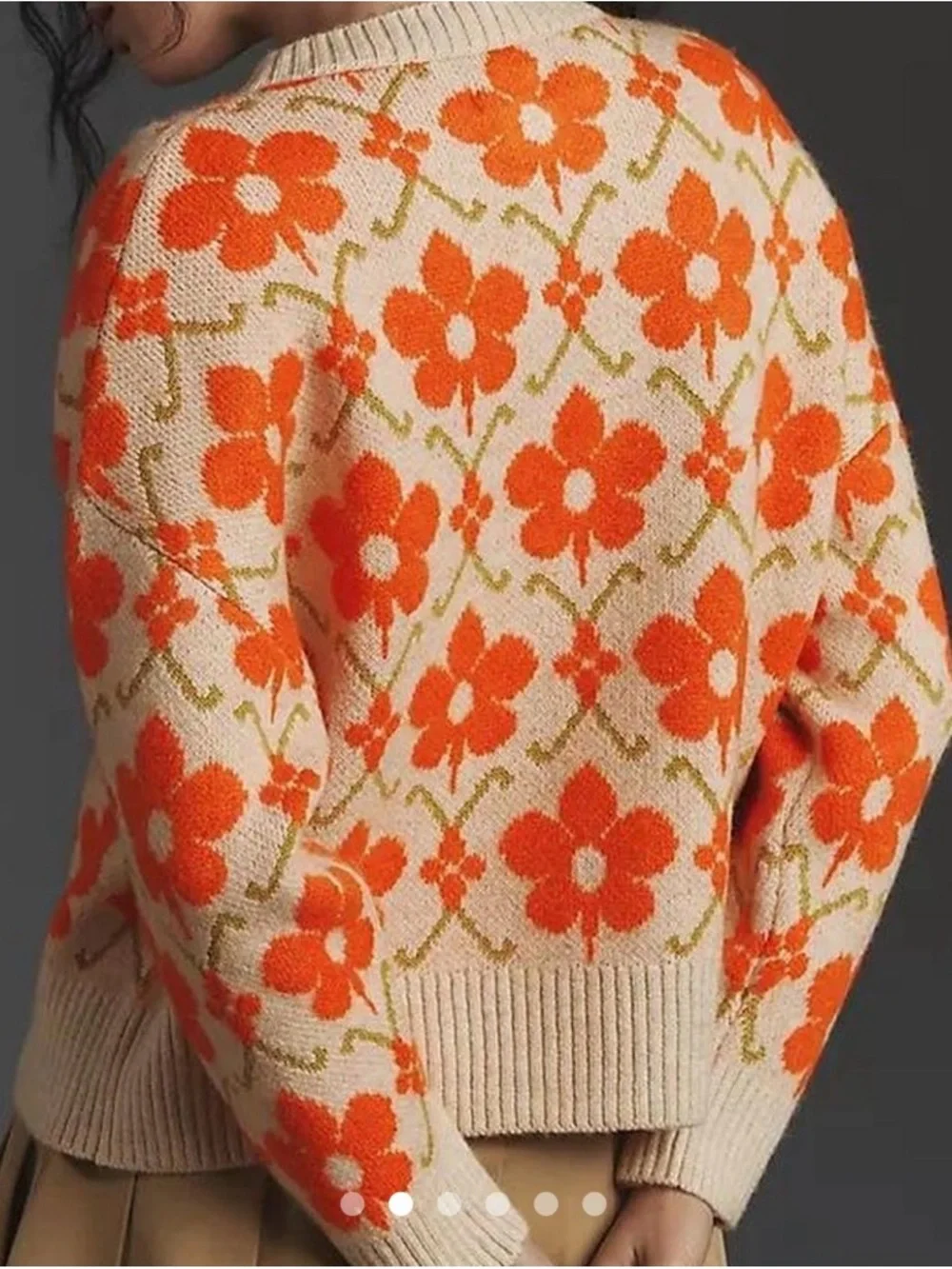 Anthropologie Maeve Orange Floral Pop Intarsia Cardigan Sweater 🔥 Size S - Picture 2 of 6